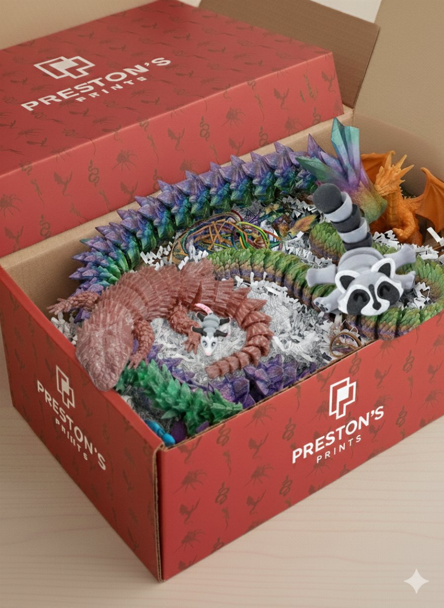 The Preston Package — a box packed with 3D printed creatures